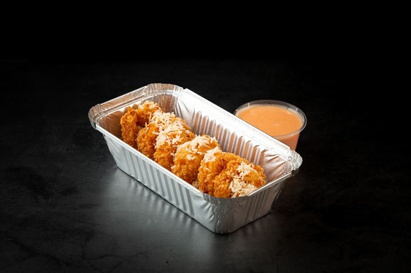 6 Coconut King Prawns with Marshmallow Sauce and 1 Side Dish